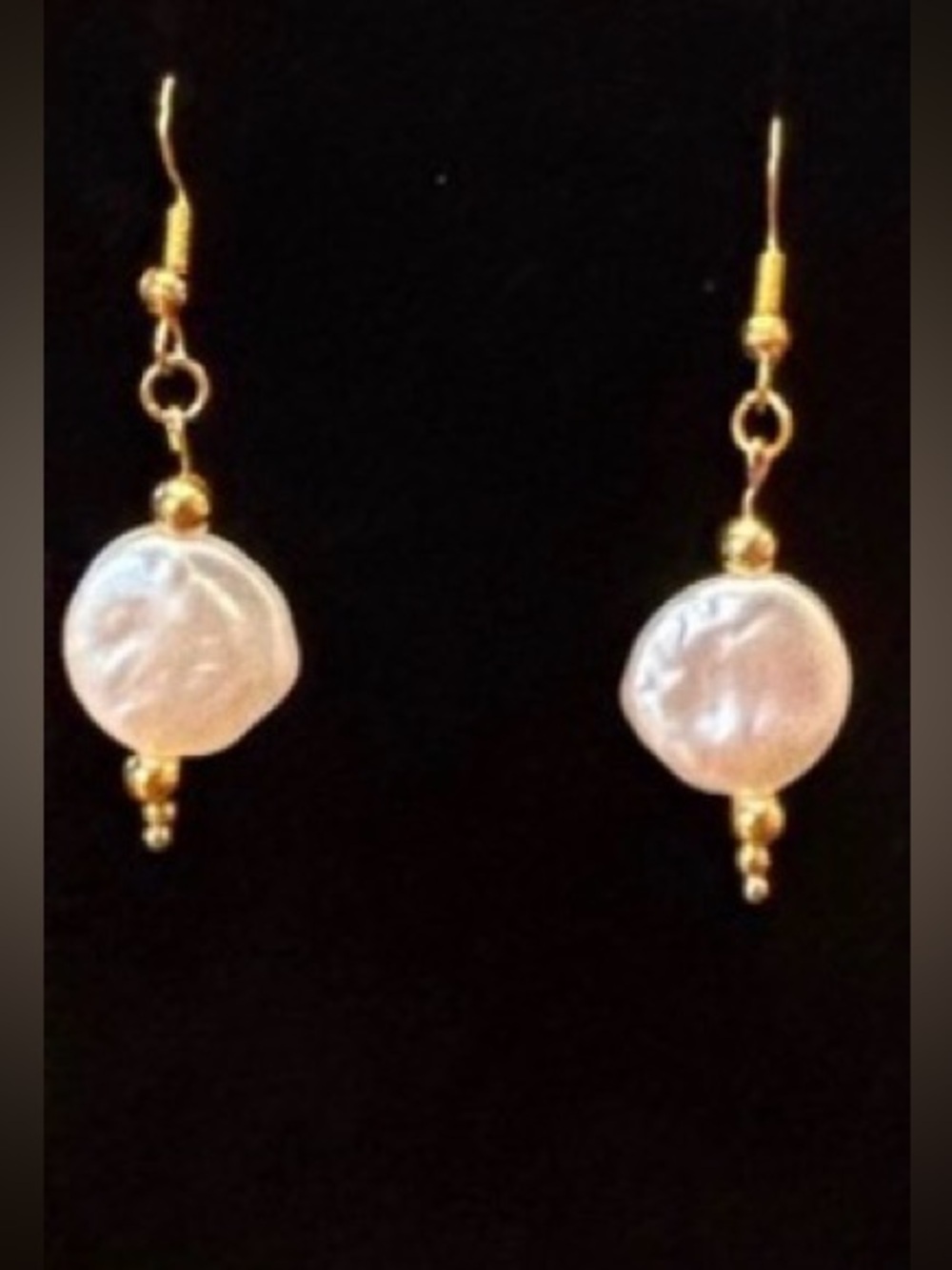 New Gold and White Pearl Drop Earrings